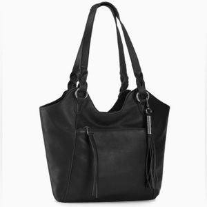 NEW W TAGS The Sak Sierra Shopper Black Leather Tote Purse Shoulder Bag Tassel